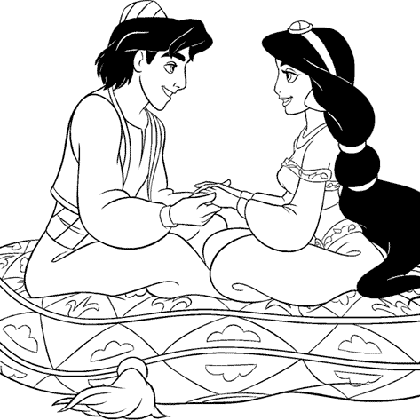 dessin a colorier aladdin et jasmine en ligne