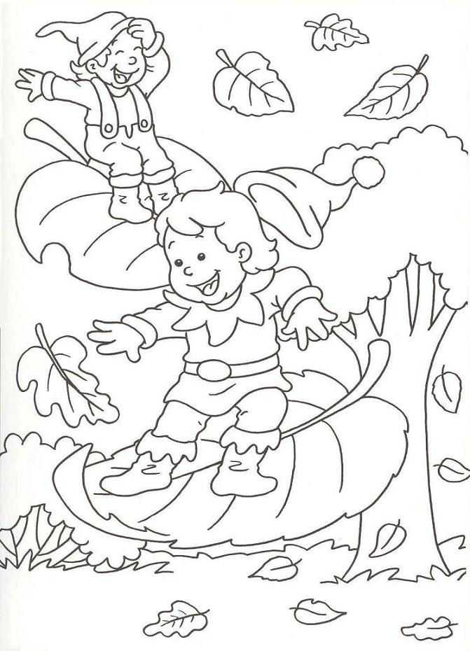 coloriage novembre paysage arbre feuille automne