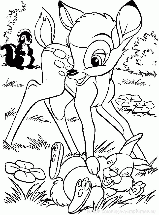 dessin à colorier bambi et sa maman à imprimer