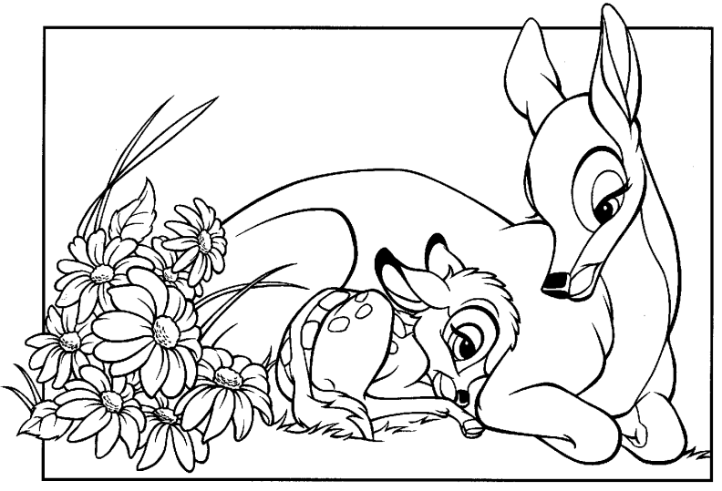 coloriage bambi et sa maman à imprimer