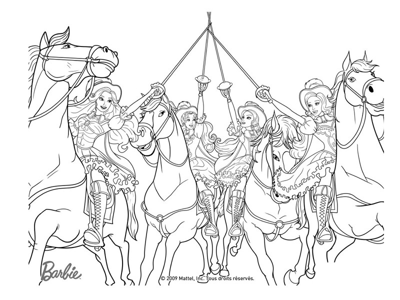 20 dessins de coloriage Barbie Cheval à imprimer