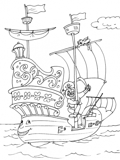 dessin à colorier bateau pirate des caraibes