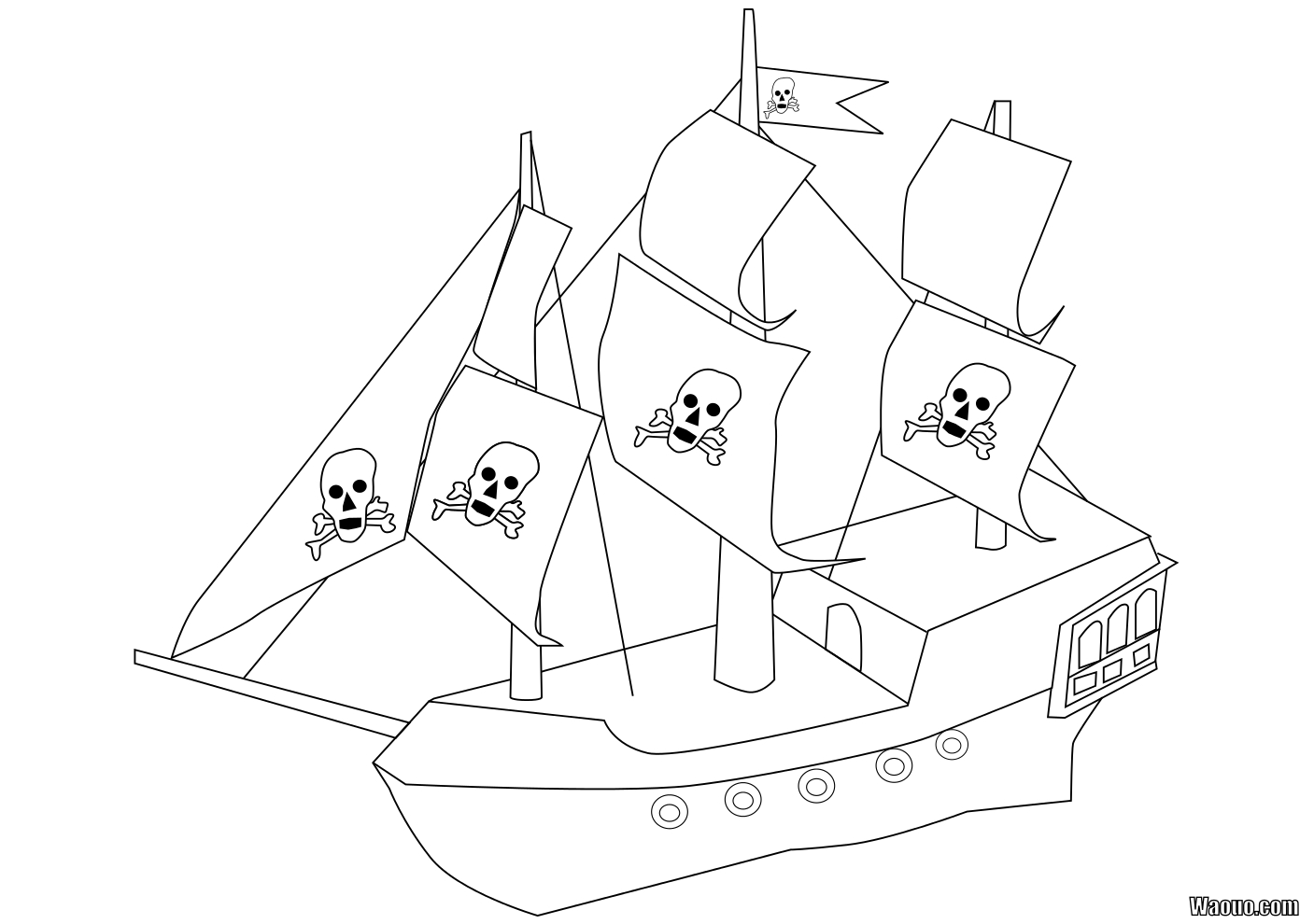 coloriage  dessiner bateau 3 mats