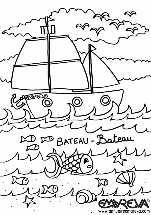 coloriage à dessiner bateau de peche