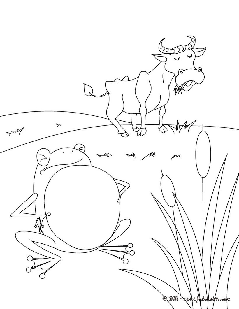 dessin à colorier boeuf et grenouille