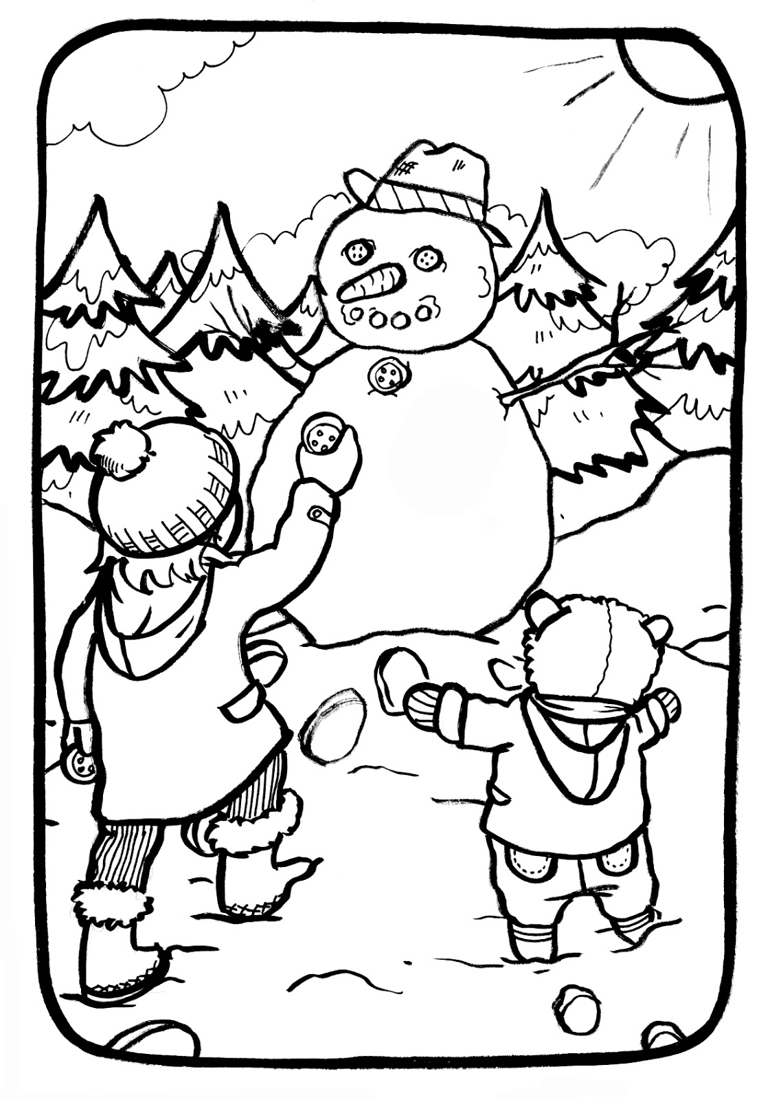 coloriage à dessiner bonhomme de neige maternelle