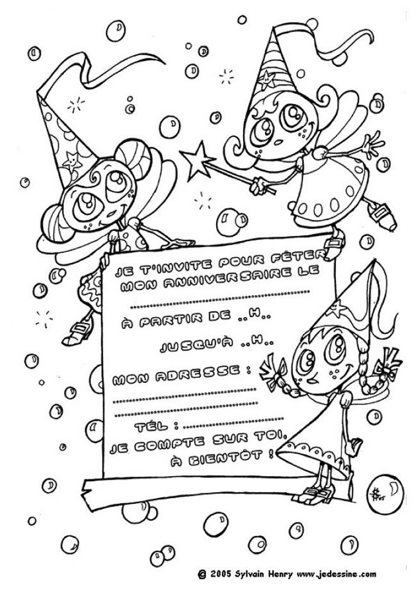 Coloriage Carte Invitation Anniversaire