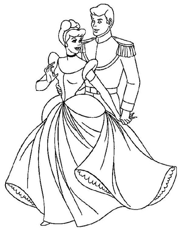 coloriage cendrillon et son prince