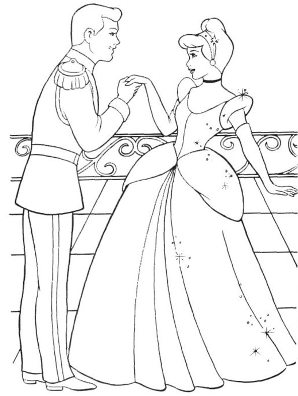 dessin à colorier de cendrillon en robe de mariée