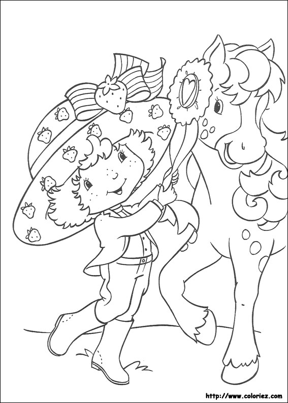 coloriage  dessiner charlotte aux fraises avec son cheval
