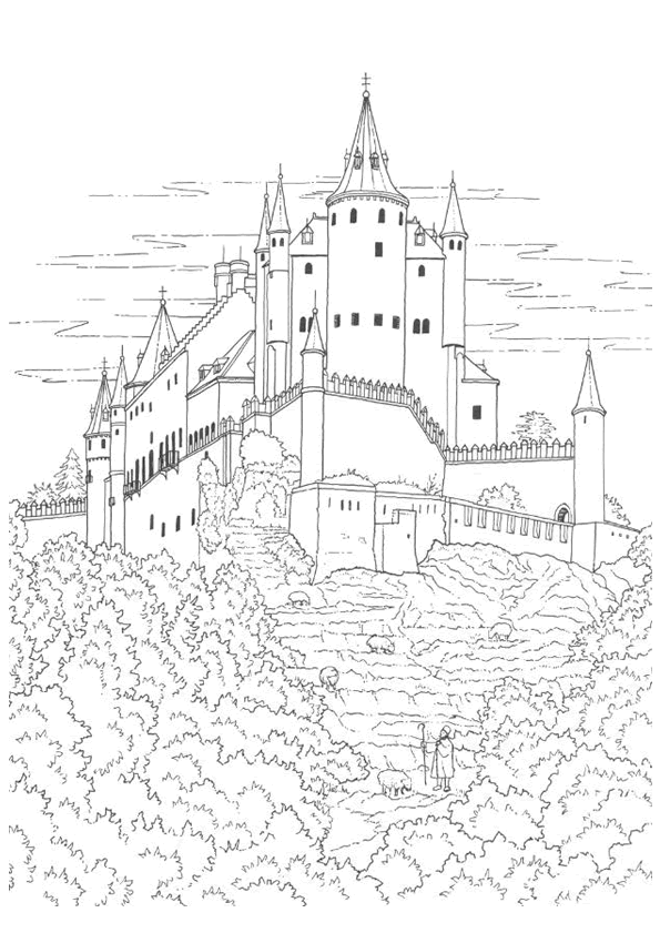 dessin � colorier d'un chateau fort