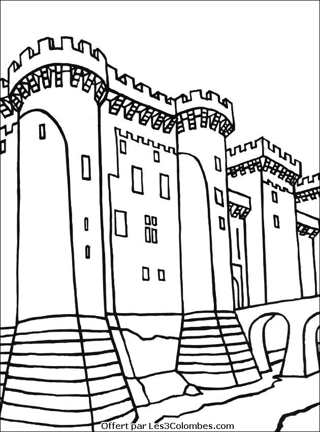 dessin à colorier de chateau fort avec chevaliers