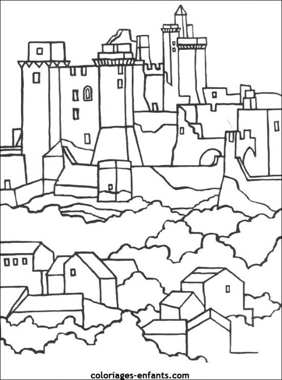 dessin  colorier magique chateau fort maternelle