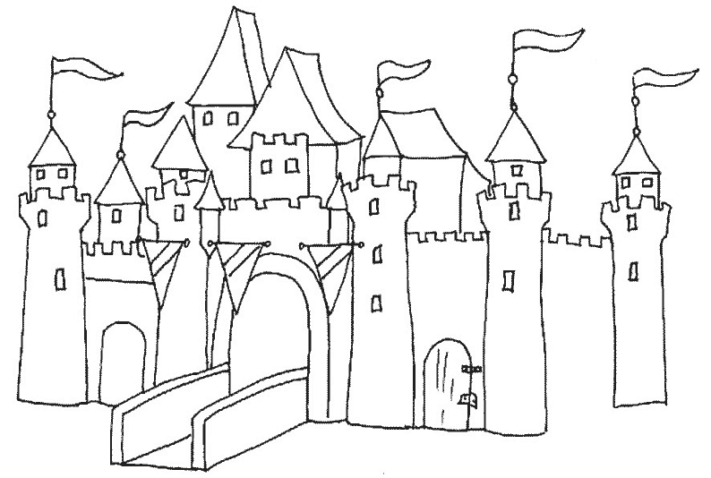 coloriage à dessiner chateau fort et chevalier