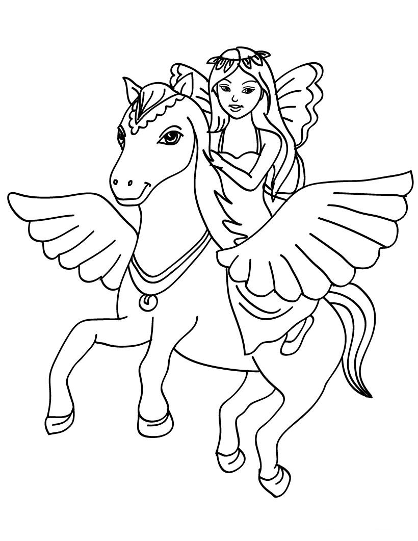 coloriage cheval et princesse à imprimer