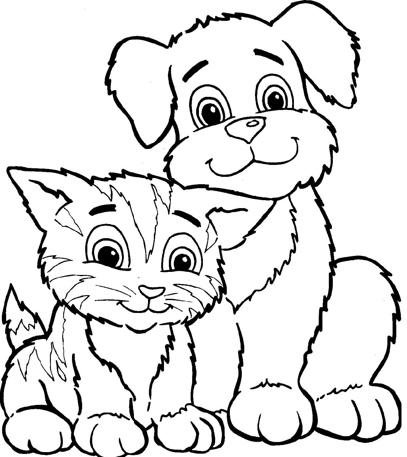 Coloriage A Imprimer Gratuit De Chiot Et Chaton