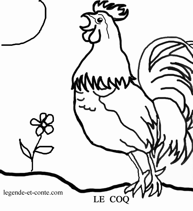 dessin à colorier coq et poussin