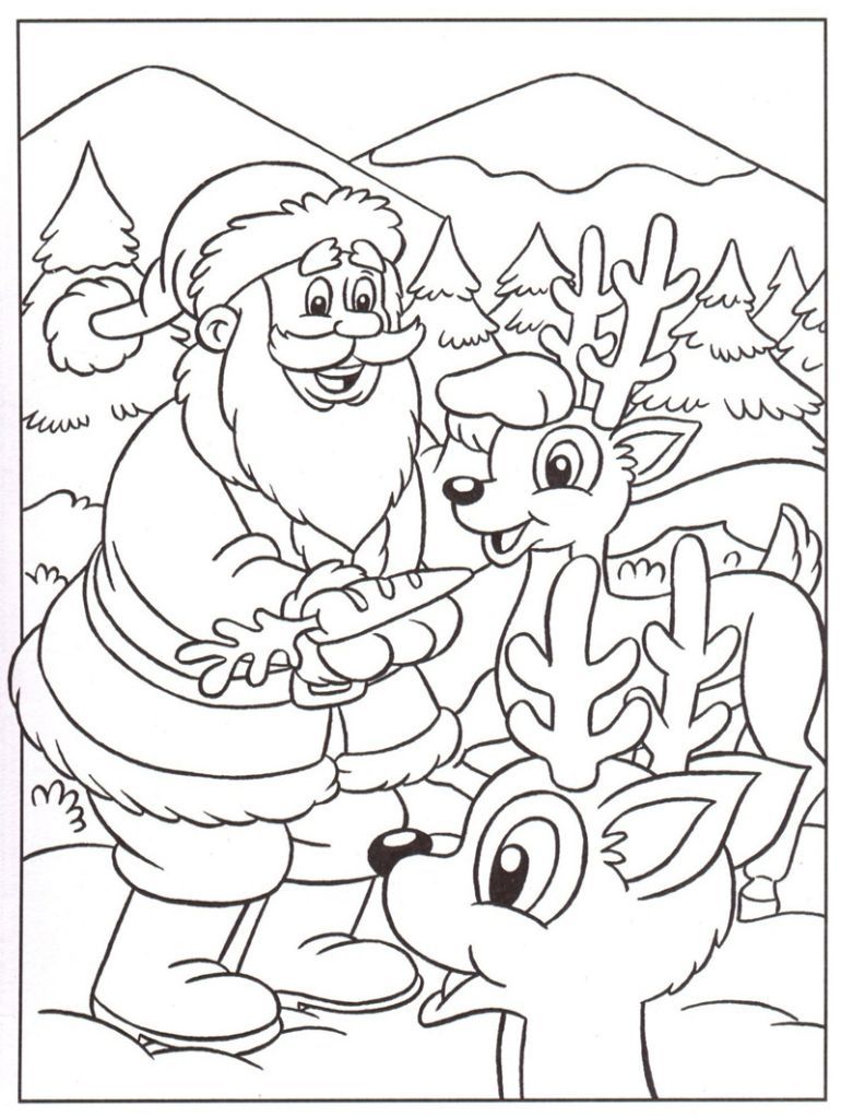 coloriage de pere noel et ses rennes