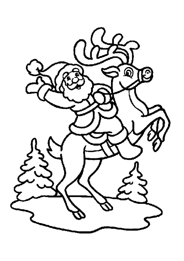 coloriage de pere noel et ses rennes