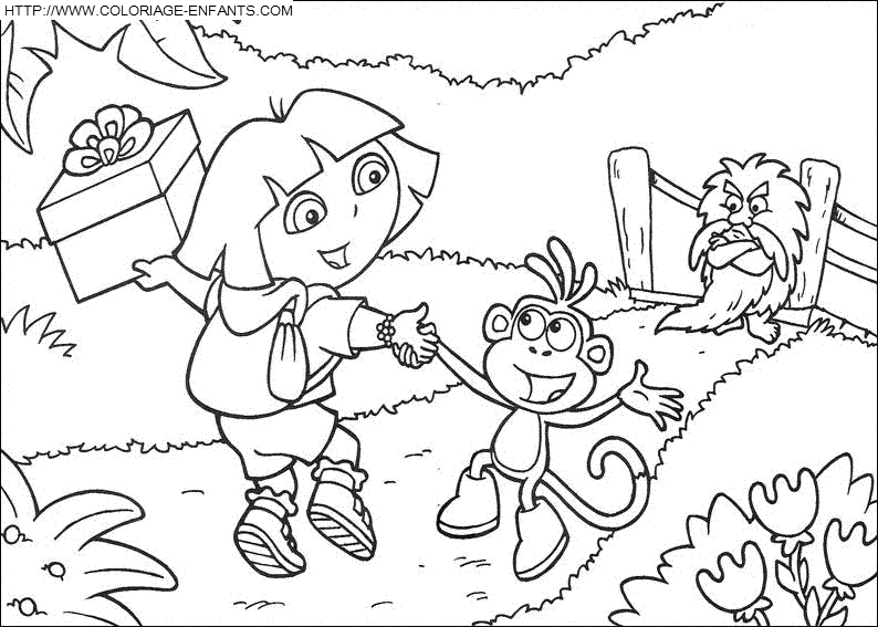 Coloriage DORA Coloriage du calin de Dora et Babouche - coloriage dora et babouche