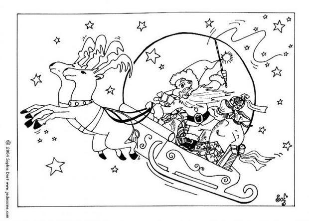 coloriage du pere noel dans son traineau