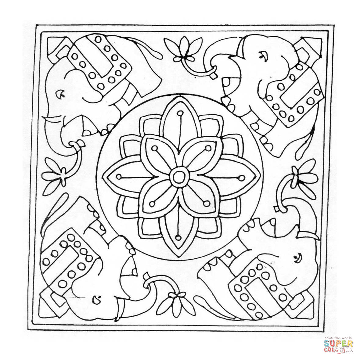 coloriage elephant mandala