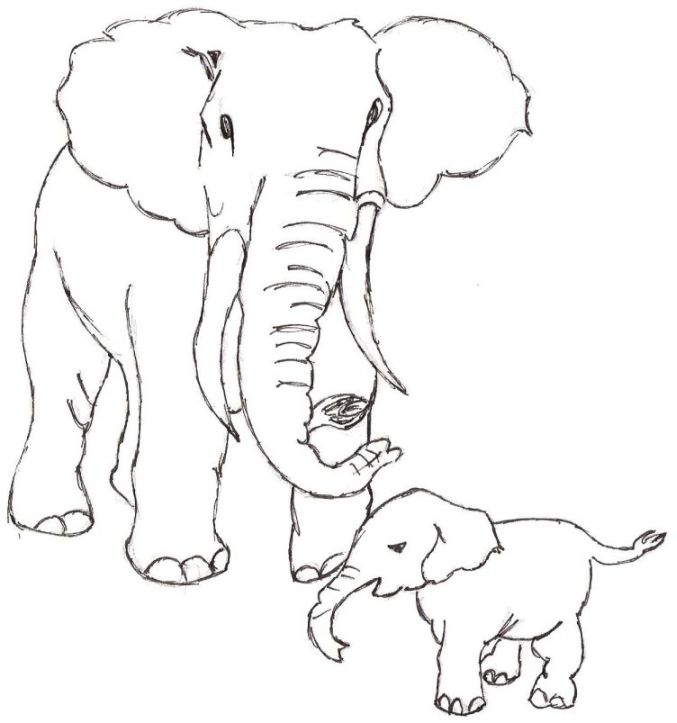 coloriage  dessiner elephant qui se douche