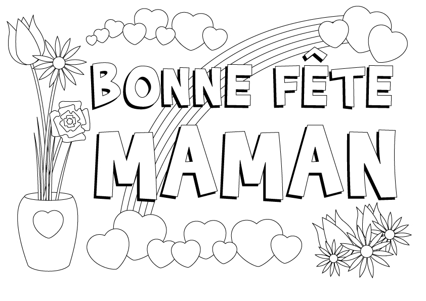 Coloriage MESSAGE FETE  - coloriage de fete des mere