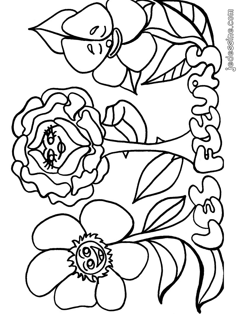 dessin  colorier fleur et coeur a imprimer