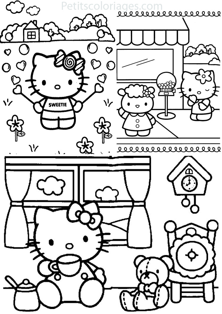 coloriage hello kitty et les animaux