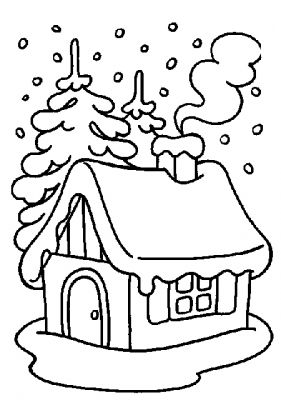 coloriage maison hiver