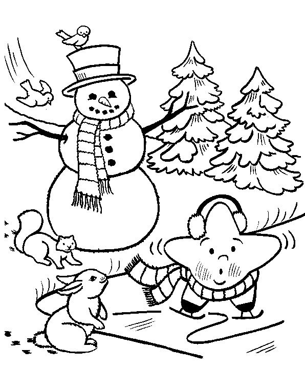 coloriage  dessiner animaux en hiver