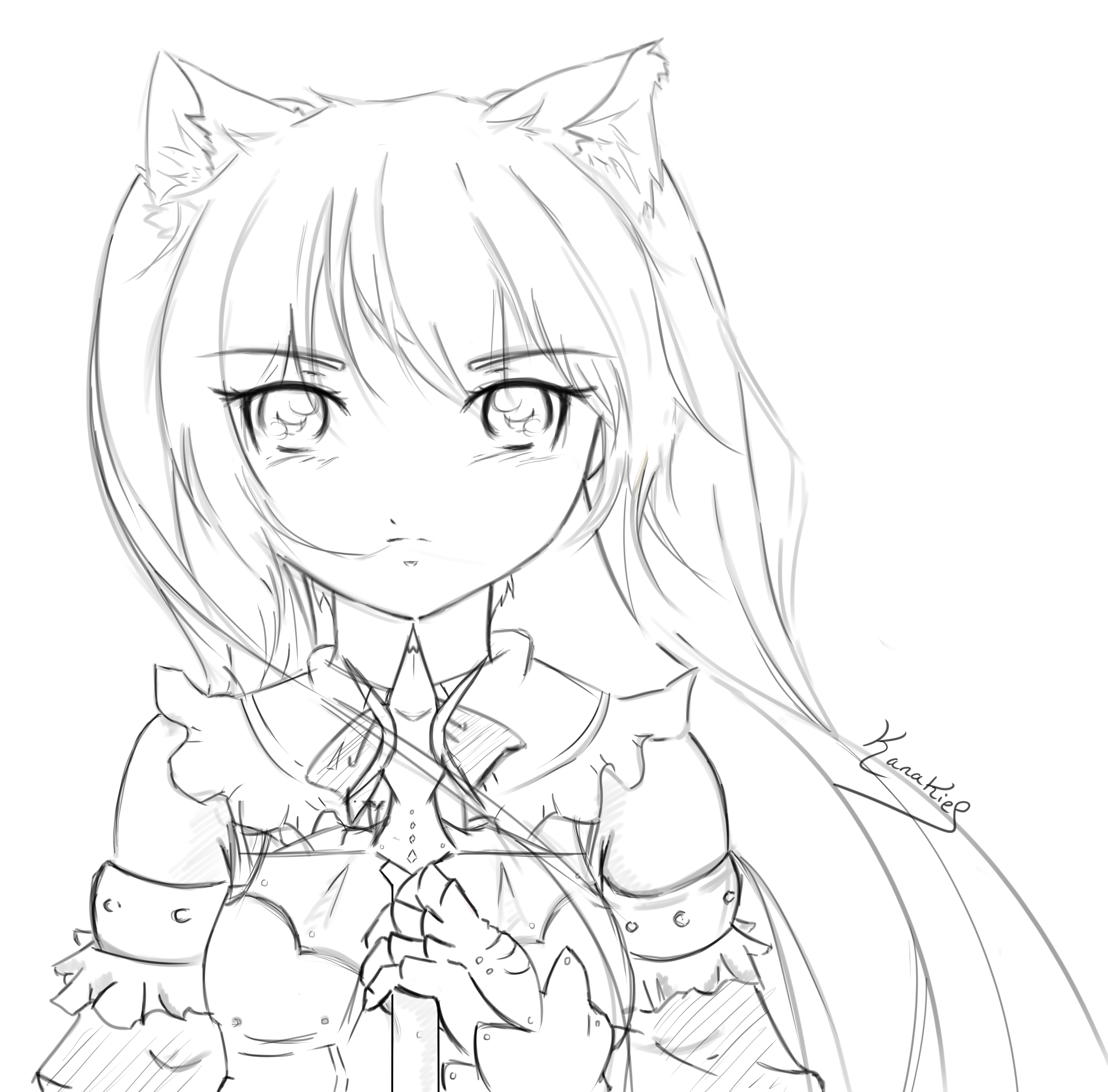 dessin de manga fille avec un chat a imprimer