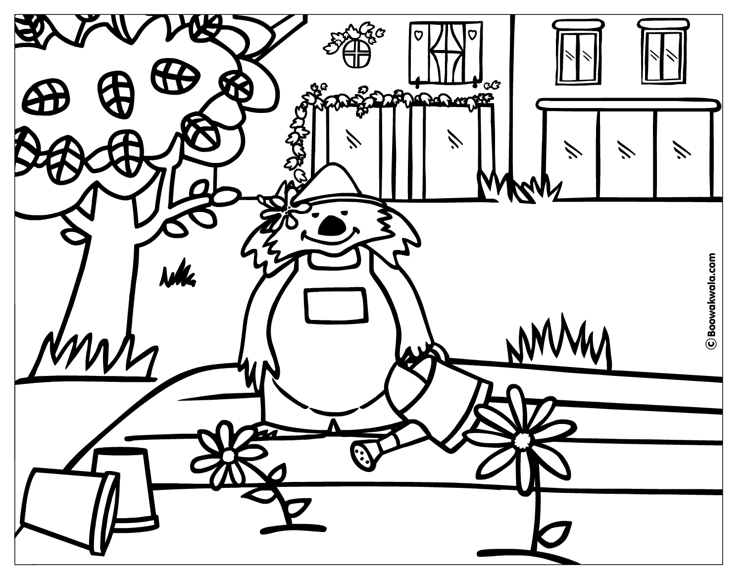 coloriage à dessiner jardin maison