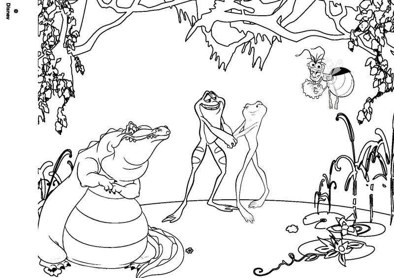 dessin à colorier de la princesse et la grenouille a imprimer gratuit