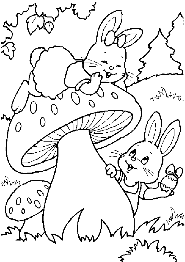 dessin à colorier de paques et de lapin