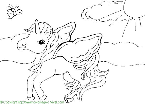 coloriage a dessiner licorne volante