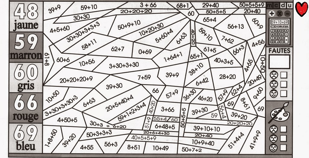 coloriage  dessiner magique addition de fractions