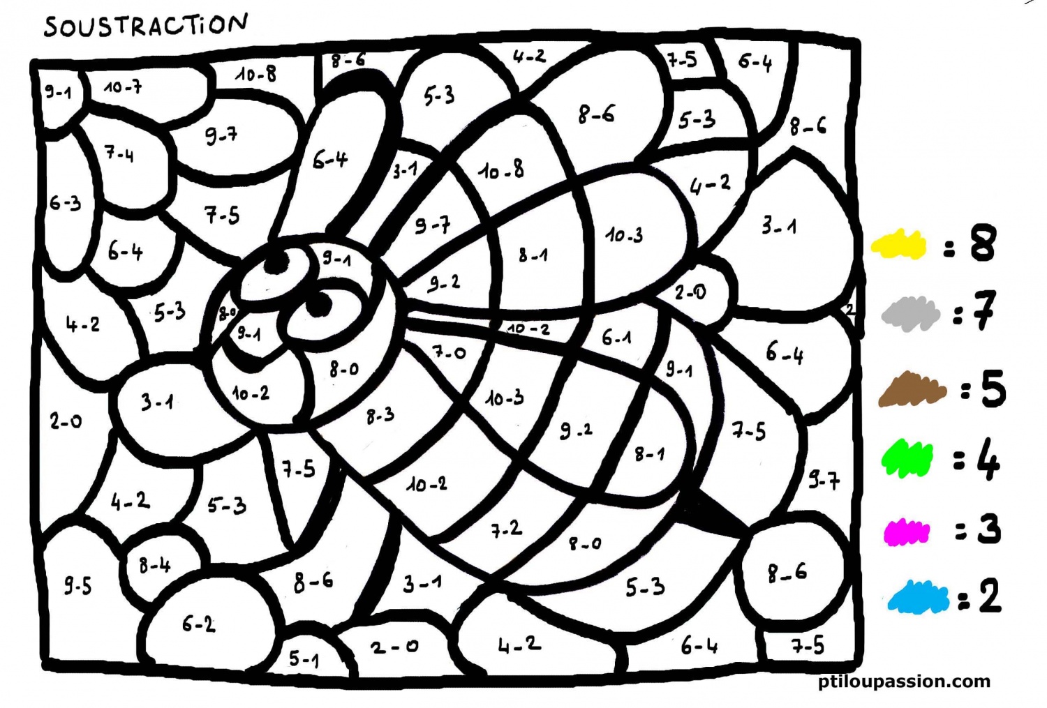 coloriage magique soustraction Coloriage codé soustractions jusqu   10 Clic Ma Classe