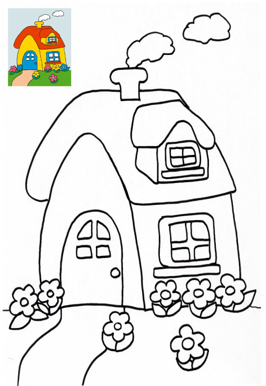 dessin  colorier maison du pere noel gratuit