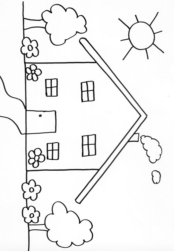 coloriage a dessiner maison avec jardin a imprimer