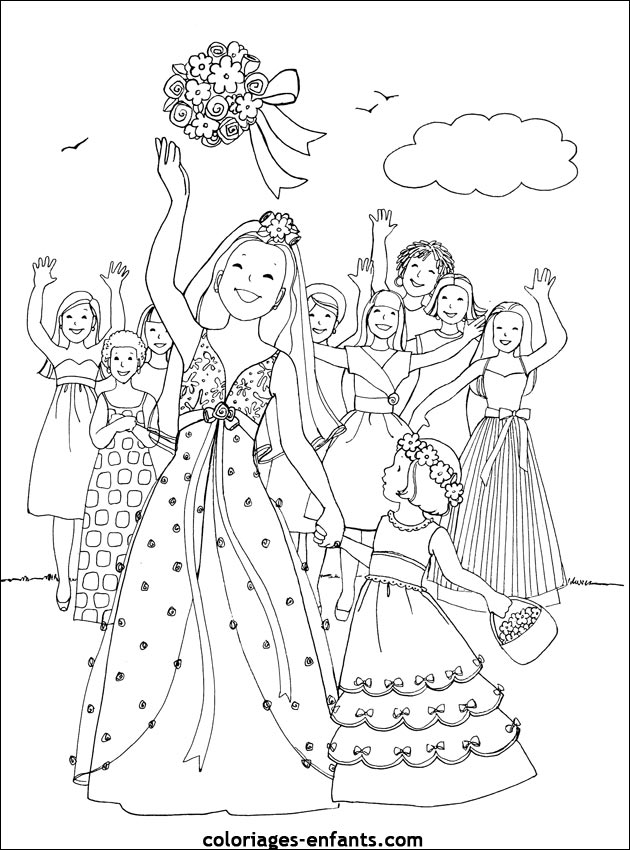 coloriage à dessiner mariage princesse disney