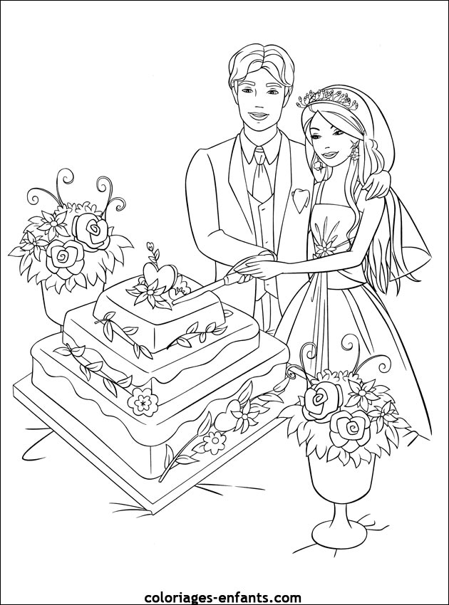 dessin à colorier mariage princesse imprimer