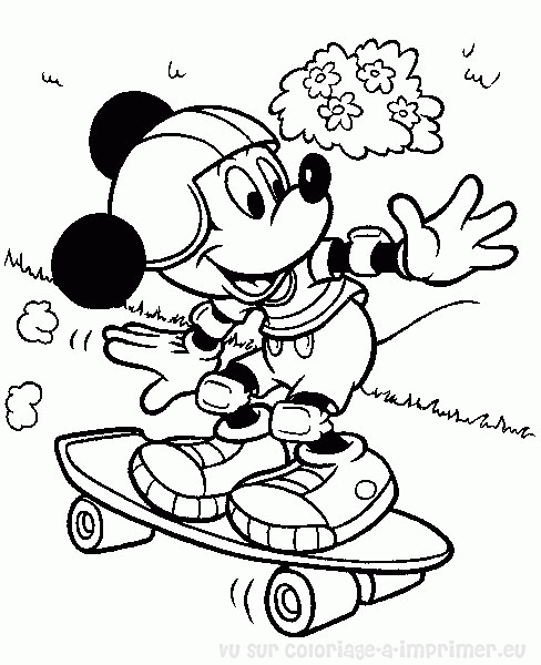 dessin à colorier mickey ski