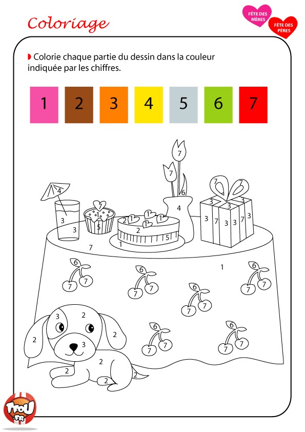 Coloriage Numeroté à colorier - Dessin à imprimer coloriage magique fractions cm1