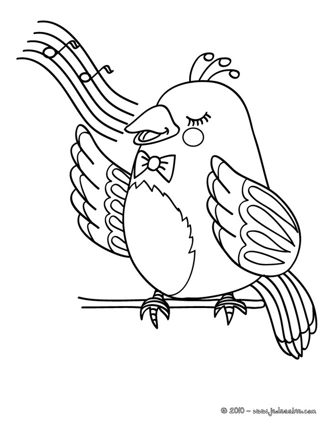 coloriage à dessiner oiseau qui chante