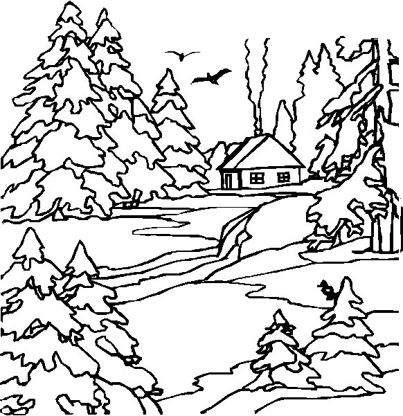 dessin  colorier paysage de neige