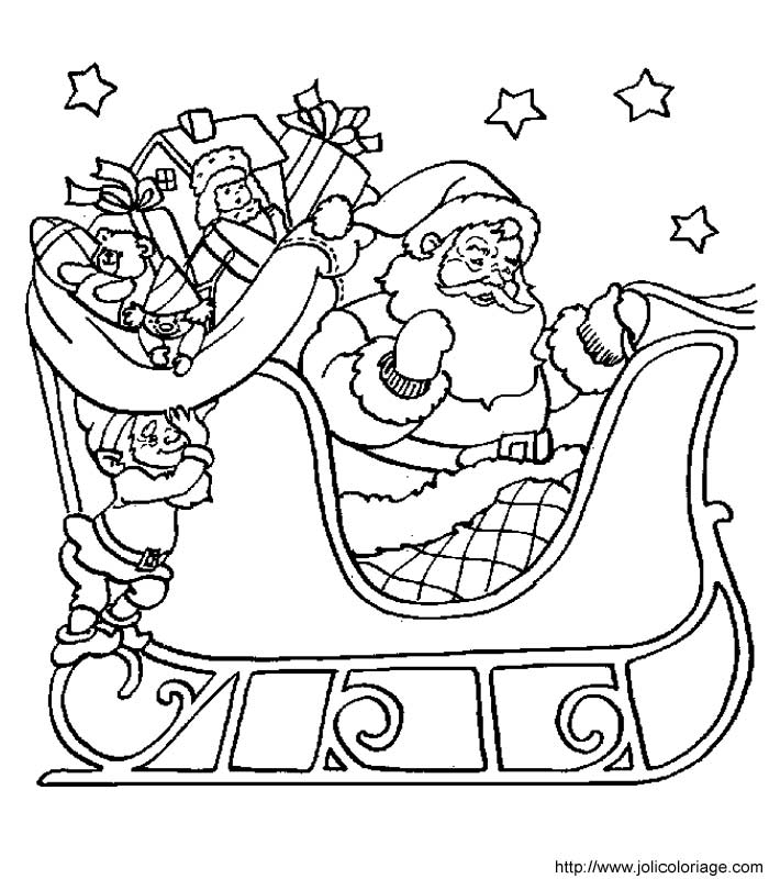 dessin à colorier pere noel traineau imprimer