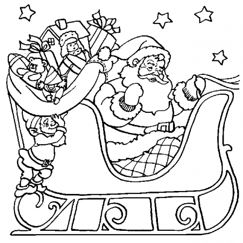 dessin à colorier pere noel et rennes