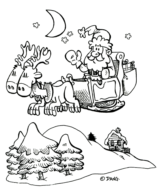 dessin à colorier pere noel et ses rennes